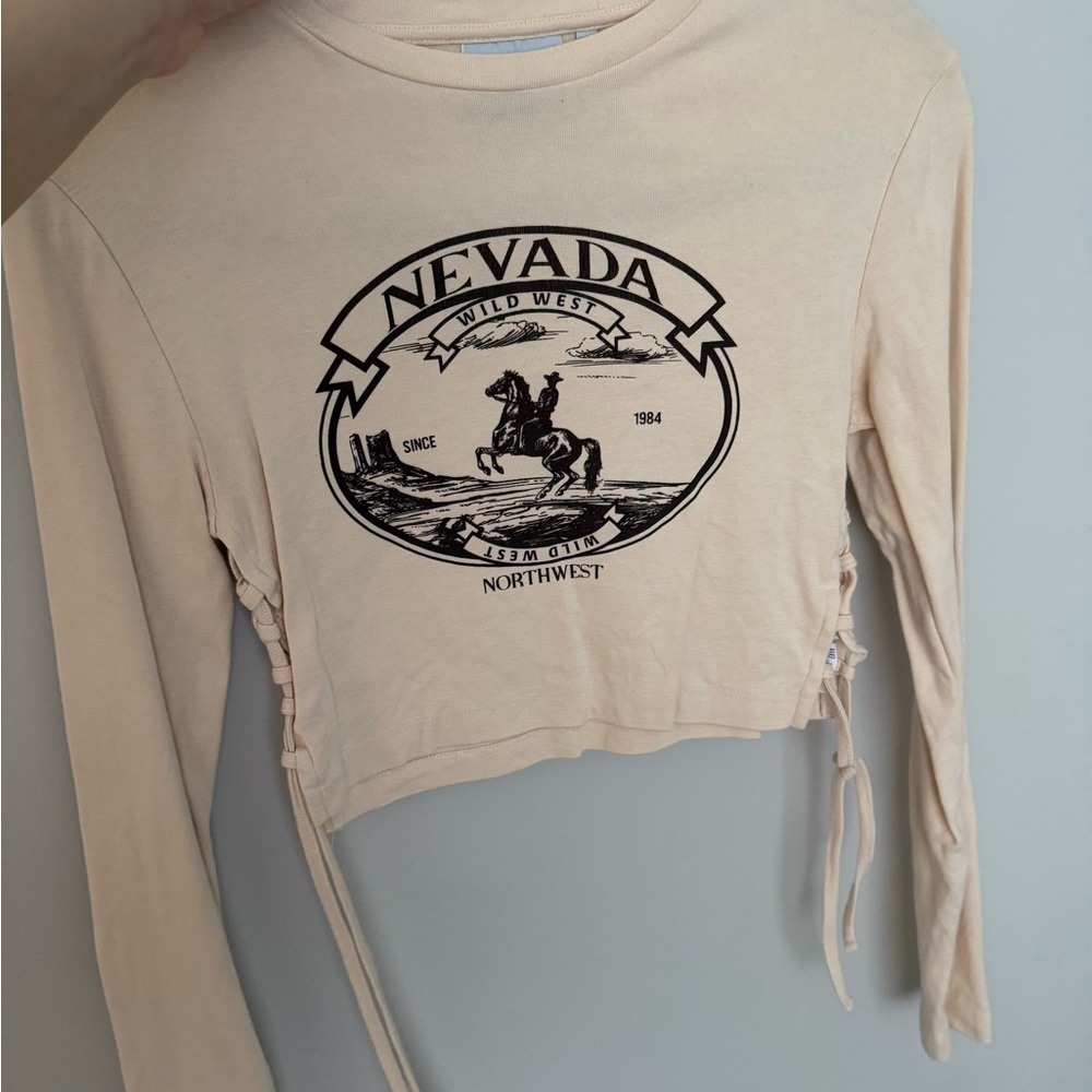 Cream Long Sleeve Graphic Top